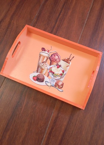 Beden Renk Turuncu Pastel Renkli Ahşap Tepsi