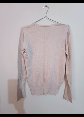 Bej V Yaka Uzun Kollu Kadın Triko - Görsel 5