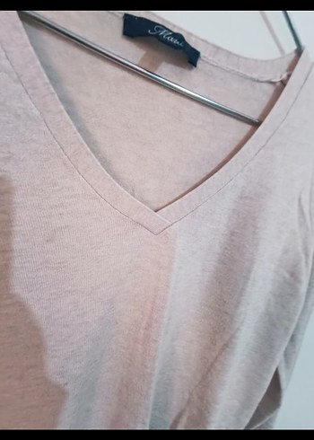 Bej V Yaka Uzun Kollu Kadın Triko - Görsel 3