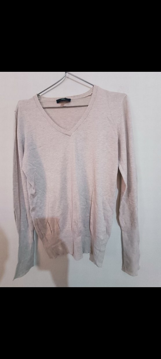 Bej V Yaka Uzun Kollu Kadın Triko - Görsel 4