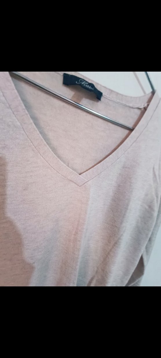 Bej V Yaka Uzun Kollu Kadın Triko - Görsel 3