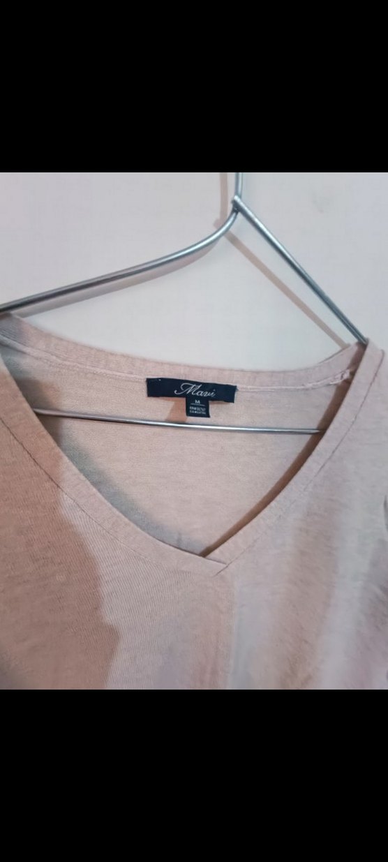 Bej V Yaka Uzun Kollu Kadın Triko - Görsel 2