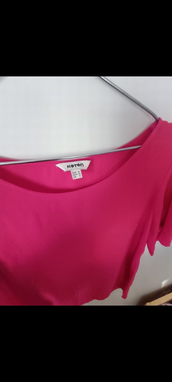 Pembe Saten Hamile Tişörtü, Kısa Kollu, Düğmeli - Görsel 2