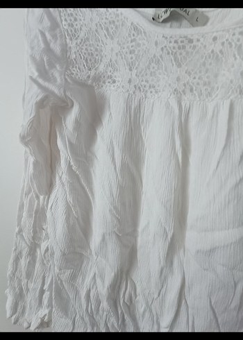 Dantel Detaylı Beyaz Keten Bohem Bluz - Görsel 3