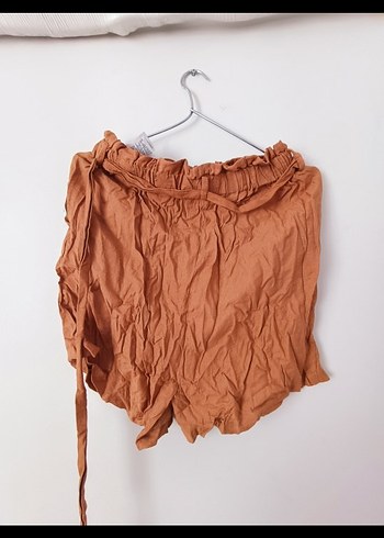 Bej Keten Salaş Mini Şort - Görsel 3