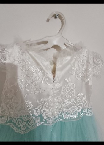 Kız Çocuk Turkuaz Dantel Detaylı Elbise - Görsel 5