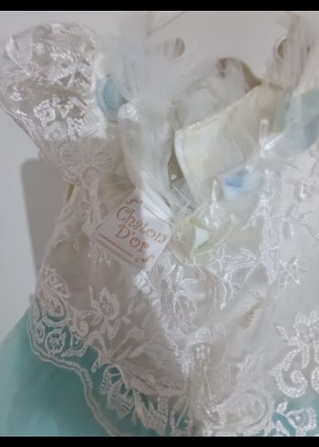 Kız Çocuk Turkuaz Dantel Detaylı Elbise - Görsel 7