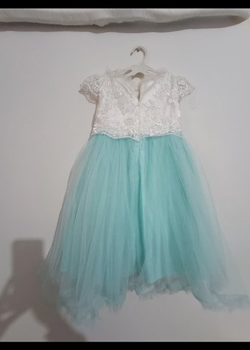 Kız Çocuk Turkuaz Dantel Detaylı Elbise - Görsel 4