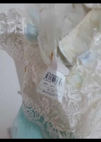 Kız Çocuk Turkuaz Dantel Detaylı Elbise - Görsel 6