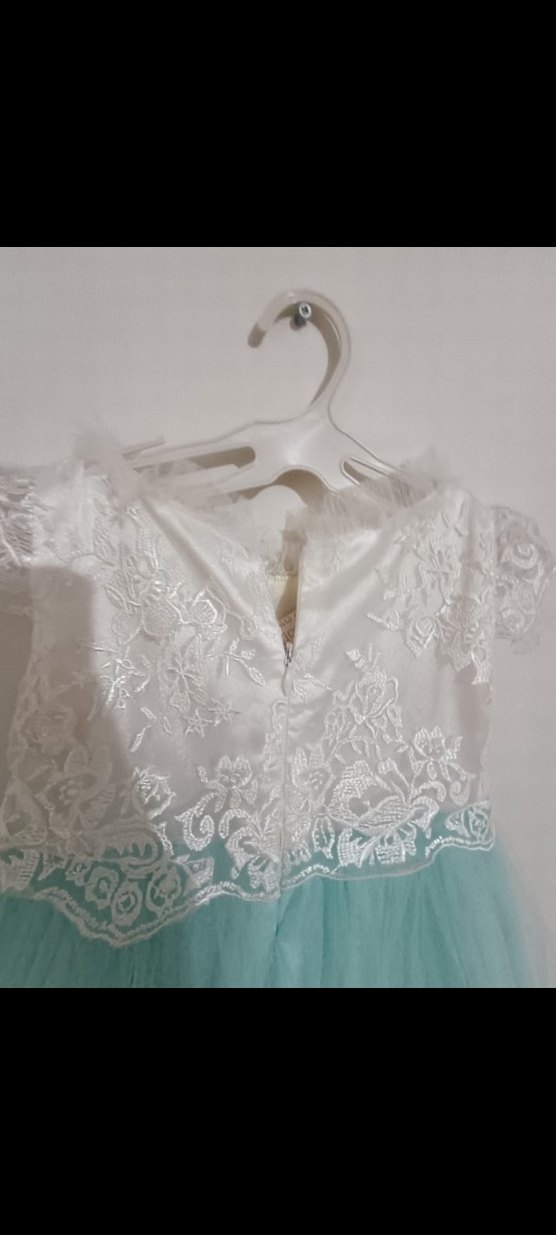 Kız Çocuk Turkuaz Dantel Detaylı Elbise - Görsel 5