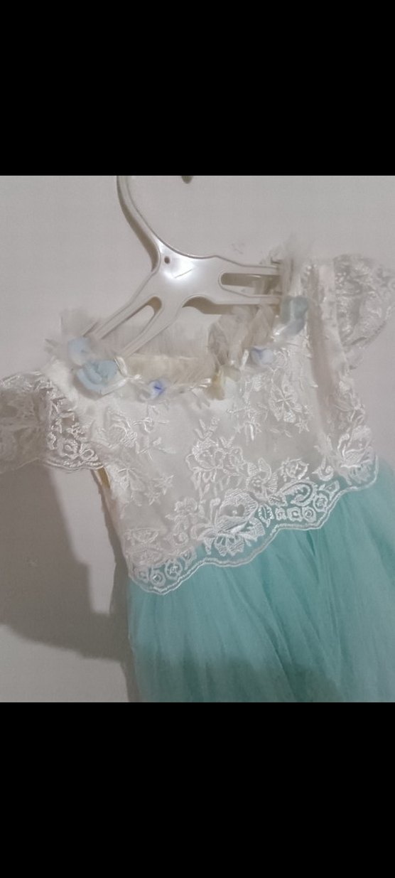 Kız Çocuk Turkuaz Dantel Detaylı Elbise - Görsel 3