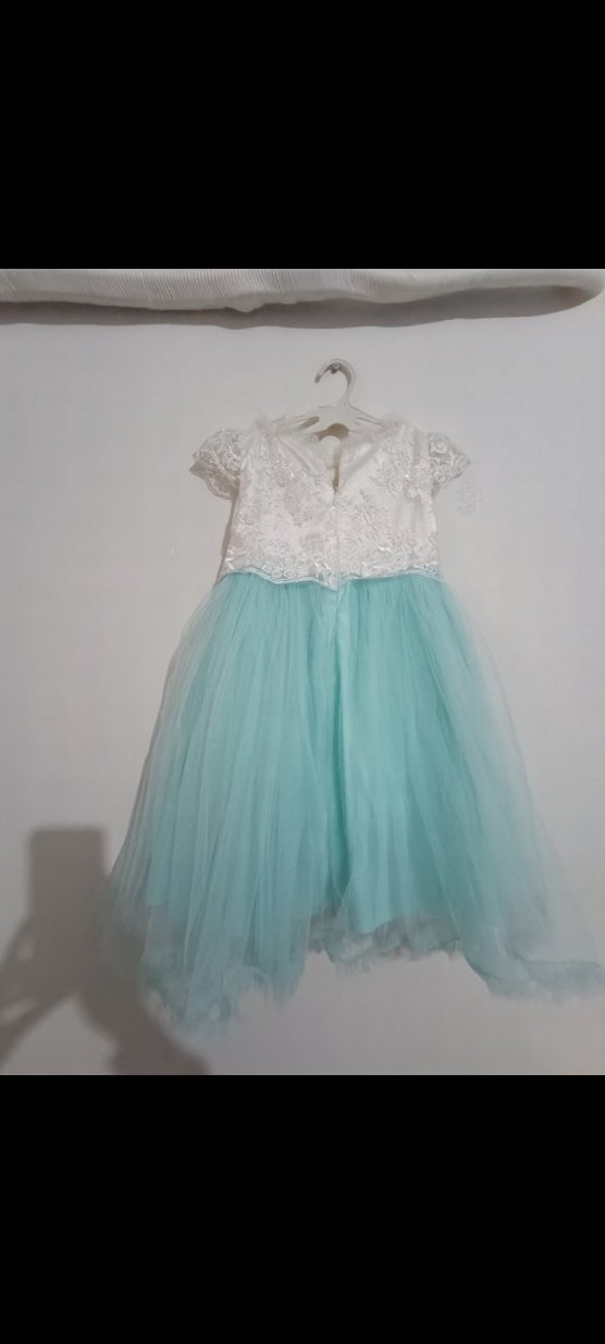 Kız Çocuk Turkuaz Dantel Detaylı Elbise - Görsel 4