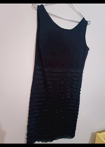 Siyah Pilili Kolsuz Mini Elbise - Görsel 4