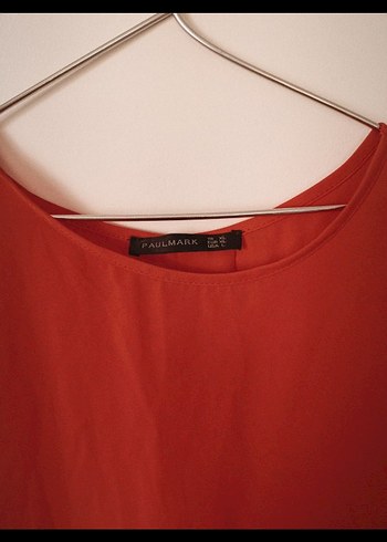 Kısa Kollu Kırmızı Keten Kadın Bluz - Görsel 2