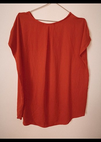 Kısa Kollu Kırmızı Keten Kadın Bluz - Görsel 4