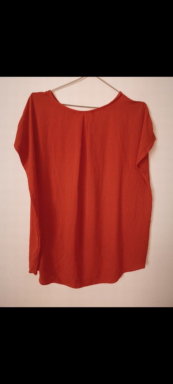 Kısa Kollu Kırmızı Keten Kadın Bluz - Görsel 4