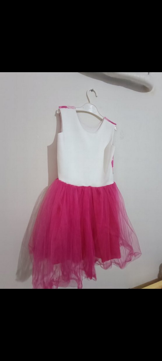 Kız Çocuk Pembe Barbie Desenli Tüllü Elbise - Görsel 4