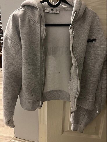 Gri fermuarlı crop model karmelanj sweatshirt