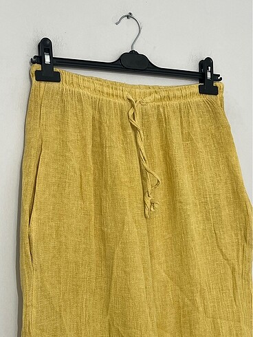 universal Beden Made in italy sarı keten pantolon