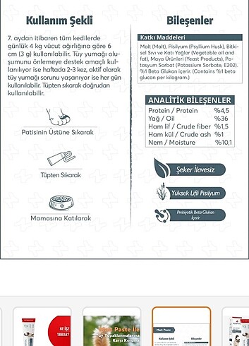  Beden Renk Tüy yumağı önleyici malt anti hair ball kediler için