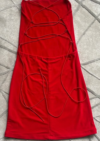 Kırmızı İnce Askılı Mini Elbise - Görsel 3