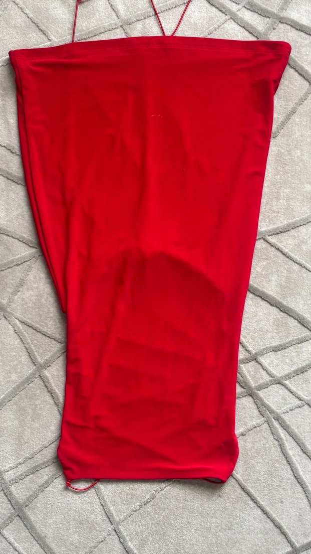 Kırmızı İnce Askılı Mini Elbise - Görsel 2