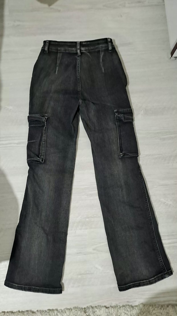 Gri Kadın Kargo Kot Pantolon - Görsel 2