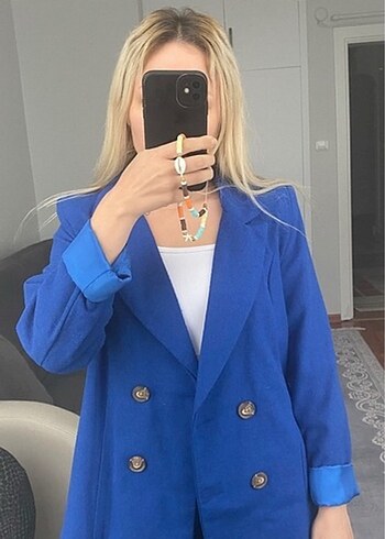 Düğmeli Mavi Denim Kadın Blazer Ceket