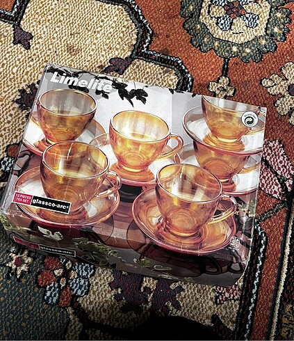 Şık Amber renkli çay, kahve takımı, 6 kişilik