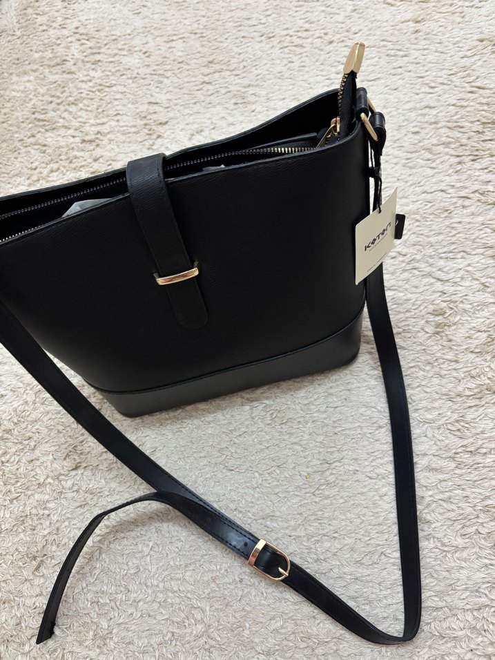 Siyah Deri Tokalı Kadın Çanta - Görsel 2