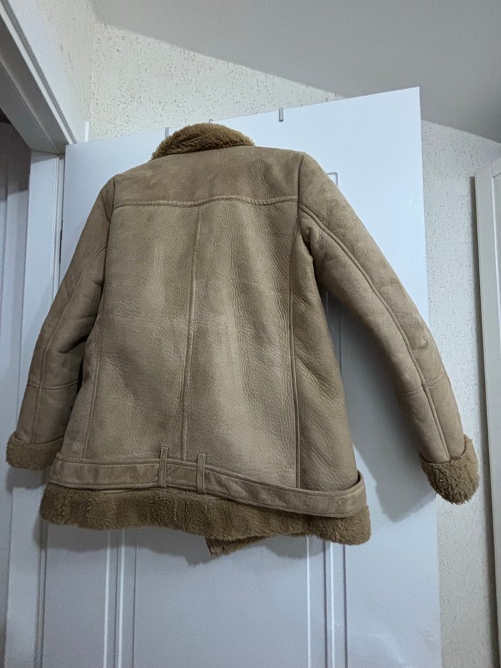 Bej Süet Kürklü Midi Kadın Ceket - Görsel 3