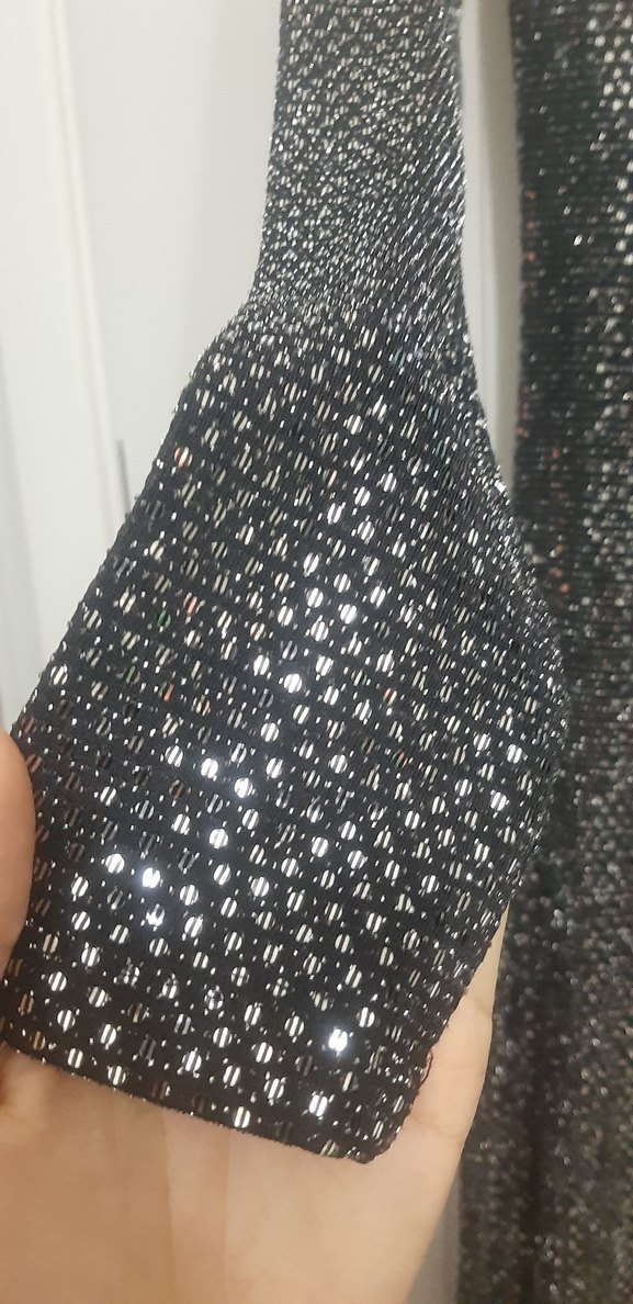 Uzun Kollu  Gri Payetli Elbise - Görsel 3