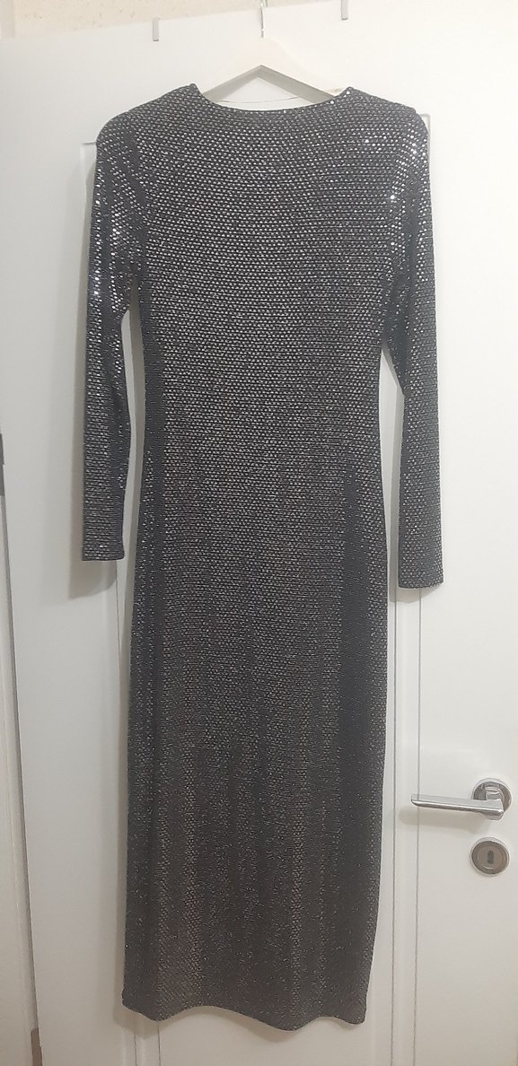 Uzun Kollu  Gri Payetli Elbise - Görsel 2