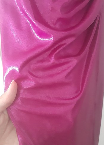 Parlak fuşya Drapeli Uzun Abiye Elbise - Görsel 7