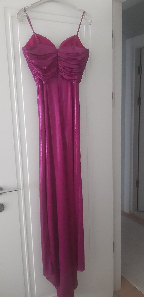 Parlak fuşya Drapeli Uzun Abiye Elbise - Görsel 5