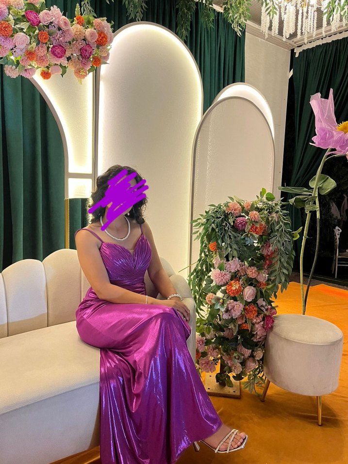 Parlak fuşya Drapeli Uzun Abiye Elbise - Görsel 3