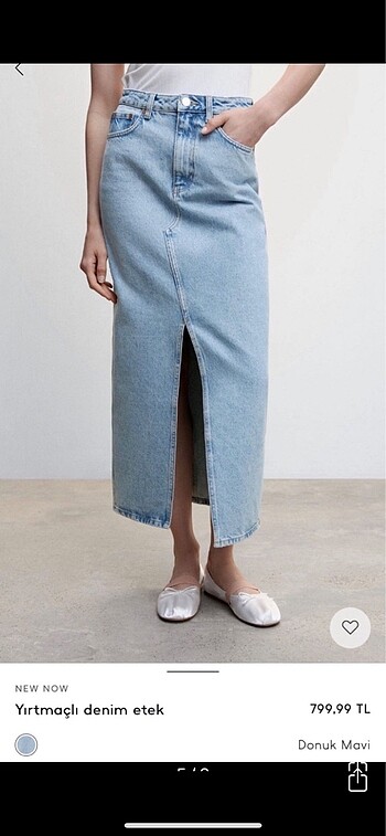 MANGO Orjinal S/36 Yırtmaçlı Kot Etek