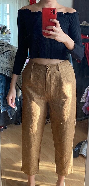 Hardal Rengi Kışlık Kumaş Pantolon - Görsel 3