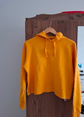 Sarı Kapüşonlu Kadın Sweatshirt