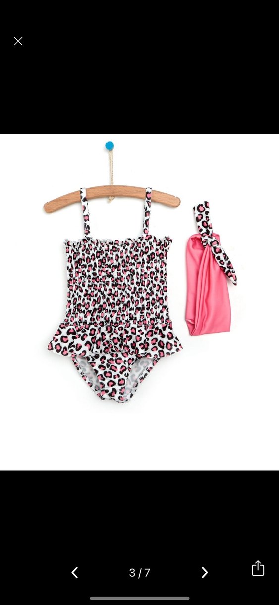 Renkli Leopar Desenli Kız Mayo ve Saç Bandı - Görsel 3