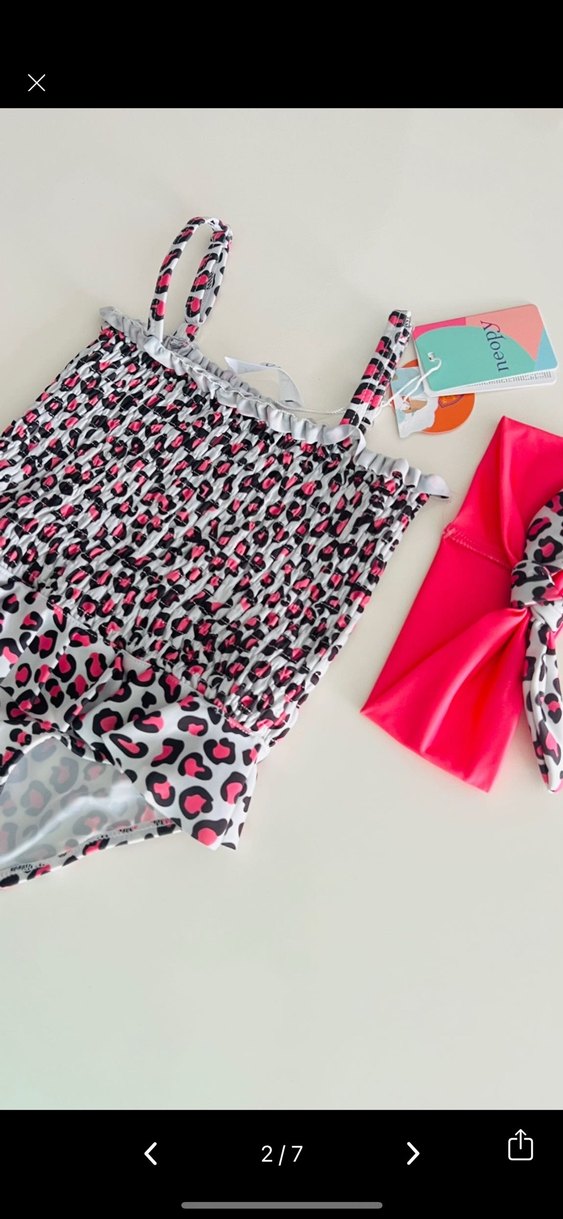 Renkli Leopar Desenli Kız Mayo ve Saç Bandı - Görsel 2