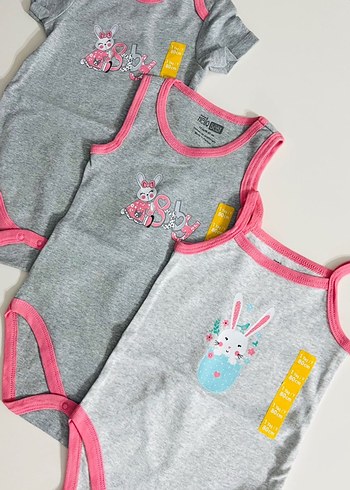 Gri Kız Bebek Baskılı Çıtçıtlı Body - Görsel 2