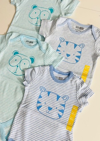 Mavi Zebra Desenli Kısa Kollu Bebek Body - Görsel 2