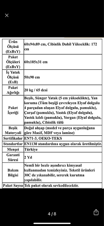  Beden beyaz Renk Beşik komple set