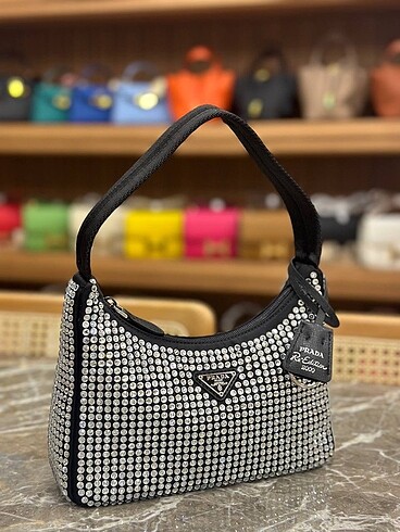 Prada Satin Mini Bag Kristal Taşlı
