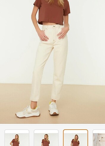 Ekru yüksek bel mom jeans