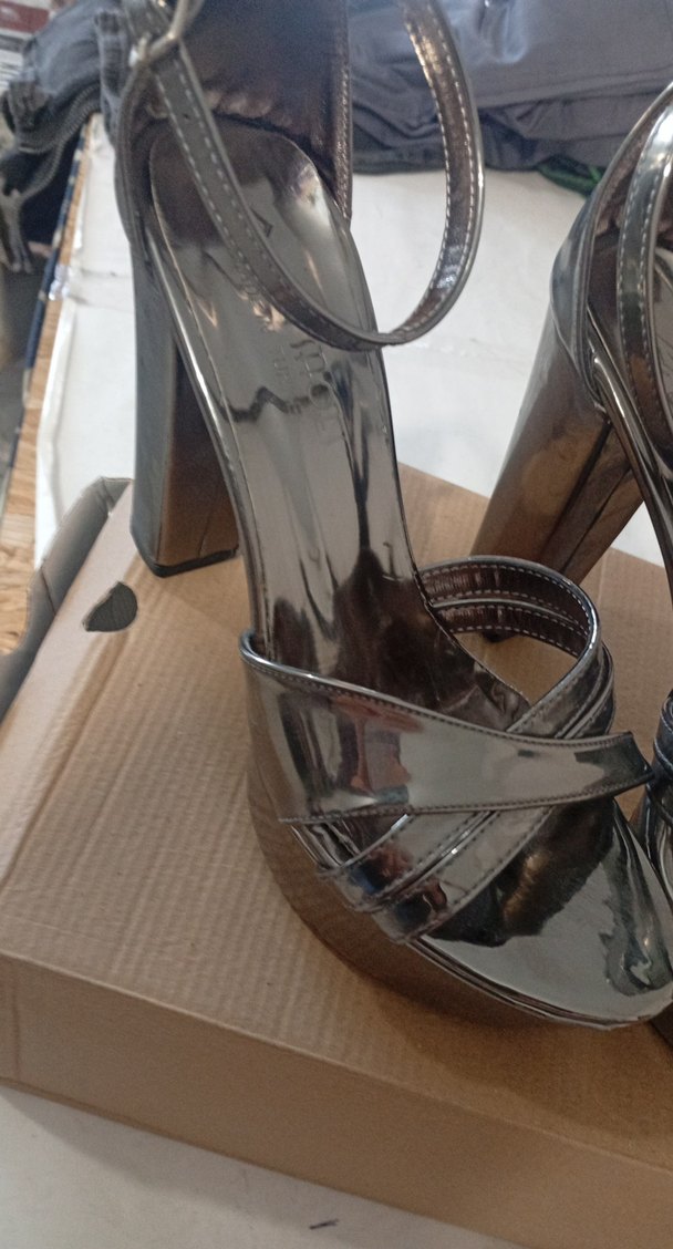 metalik Gri Platform Topuklu Kadın Ayakkabı - Görsel 2