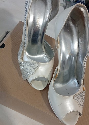 Beyaz Parlak Payetli Yüksek Topuklu Kadın Ayakkabı - Görsel 5