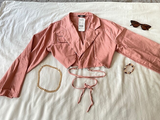 Pembe günlük ceket keten ceket pembe ceket etiketli blazer keten