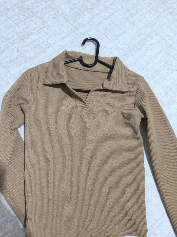 Bej Yakalı Kadın Triko Kazak - Görsel 2